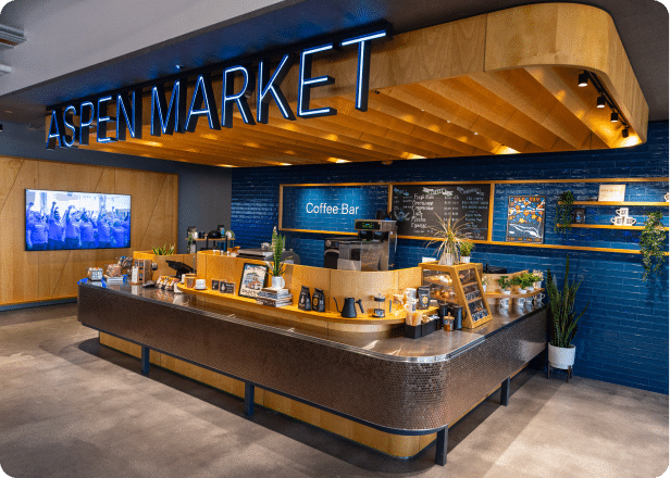Aspen Market cafe with a blue backsplash