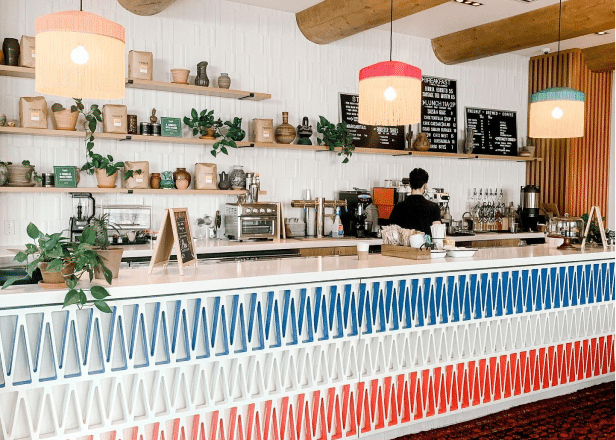 Cafe with wood and plants