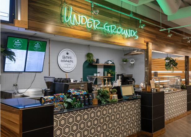 Undergrounds Cafe with a green LED sign