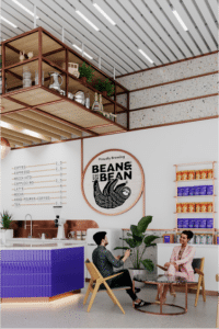 Bean and Bean Cafe with two customers sitting and talking